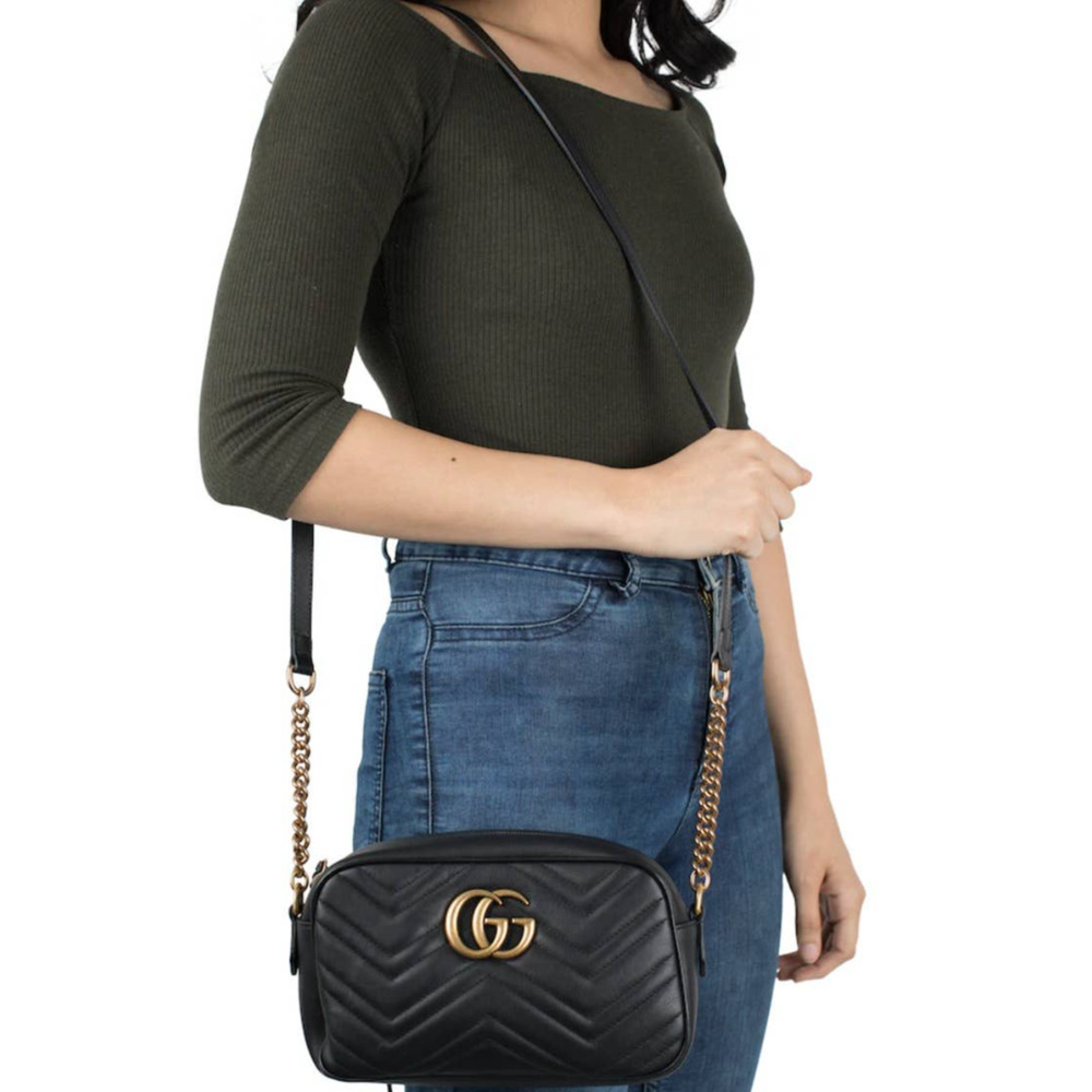 💎✨BEAUTIFUL✨💎 Gucci GG Marmont Chain Crossbody  Leather Black Shoulder Bag